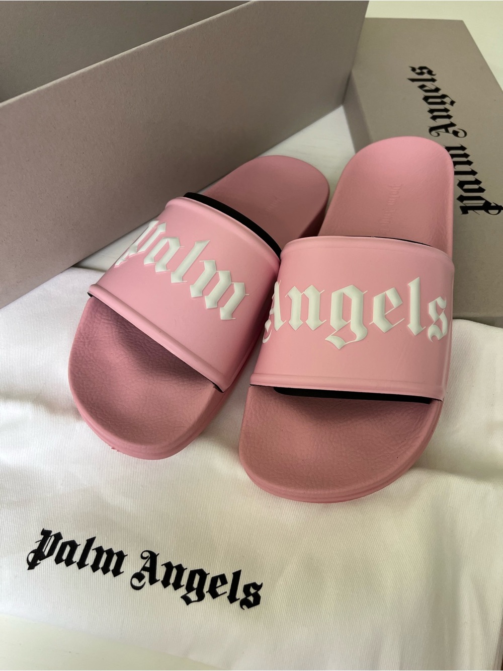 Palm Angels Pink Logo Slide Sandals, Size 38 Brand New